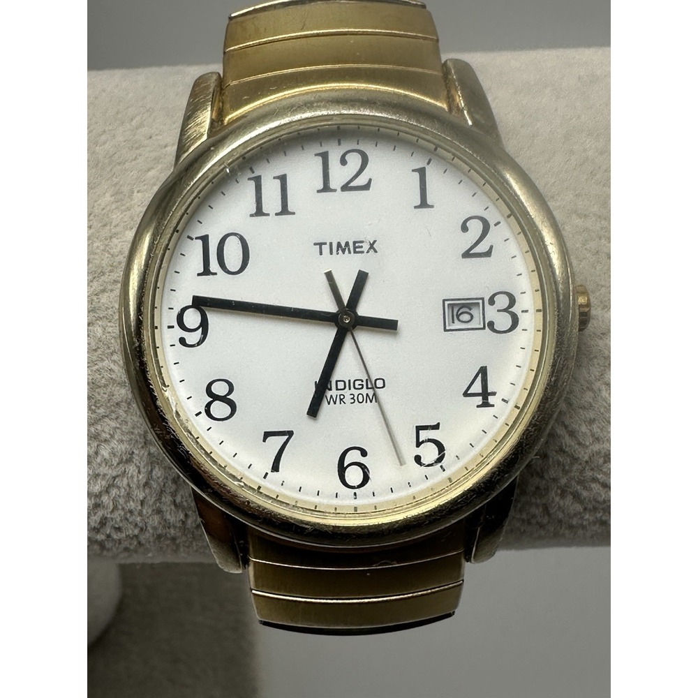 Timex Men Watch New Battery 35MM 6.5" Stretch Band Indiglo 2005 Easy Reader P44